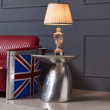 Zado Industrial Silver End Table Mushroom Shape Side Table with Rivet Accents-Richsoul-End & Side Tables,Furniture,Living Room Furniture